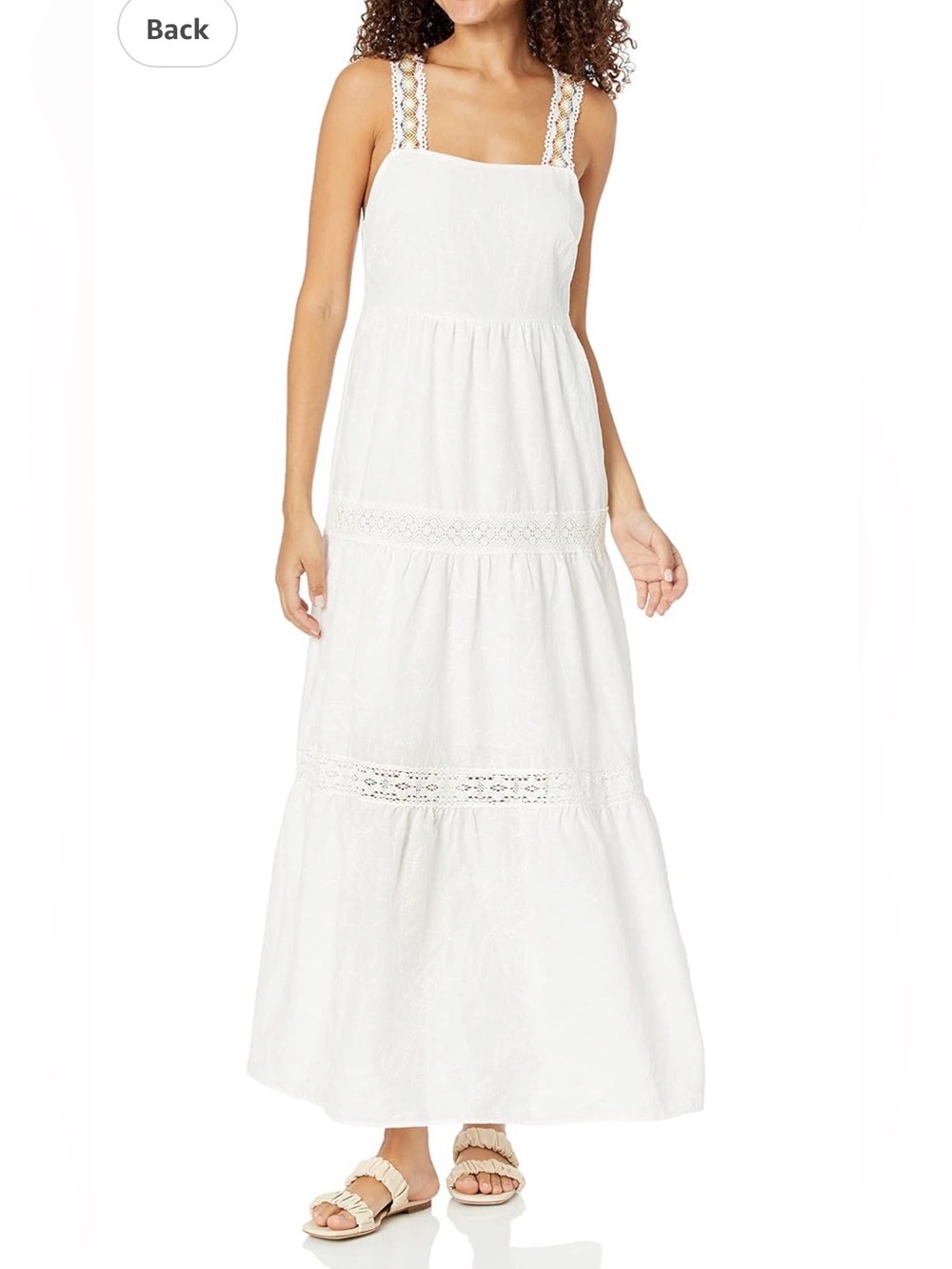 Desigual Karen White Maxi Eyelet Crochet Lace Sundress Sz Large Vacation Boho